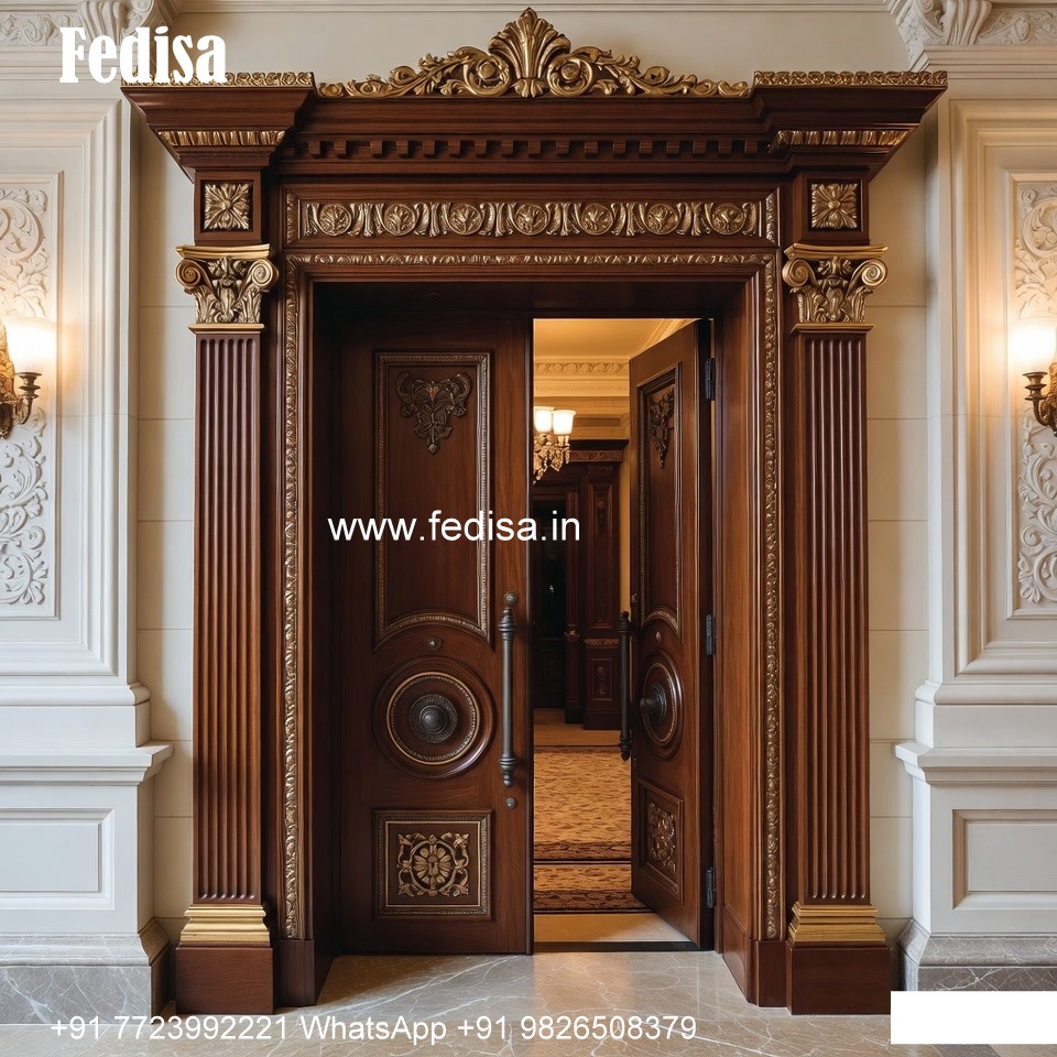 Mahogany Classic Doors Mirror Door Design For Drawing Room No-7031