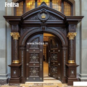 Engraved Wooden Door Double Door Design With Glass No-7509