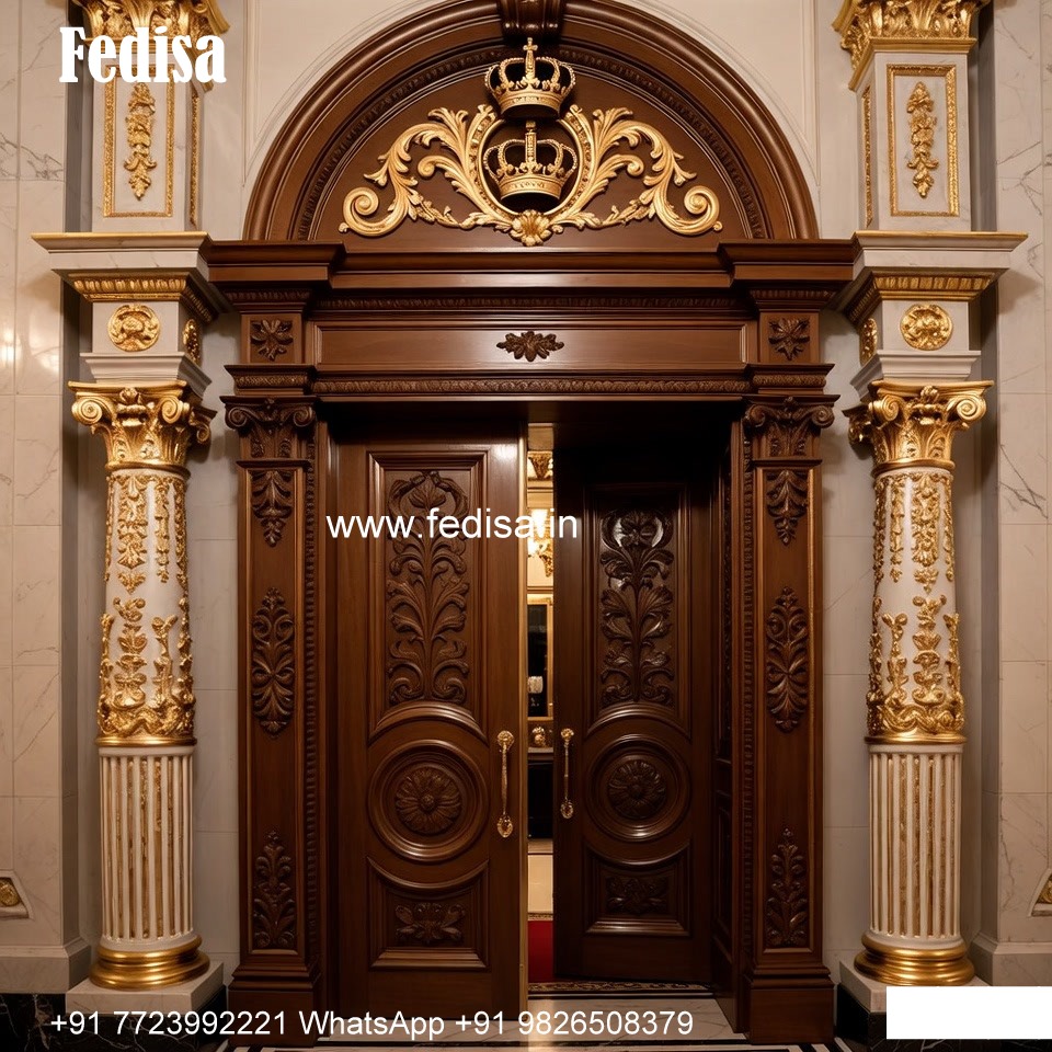 Vintage Wooden Door Main Door Flower Designs For Home No-7595