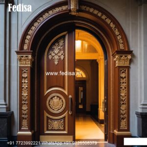 Elegant Double Door Classic Entry Design Pooja Room Door With Bells No-7708