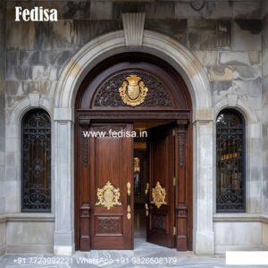 Home Entry Wooden Door Steel Railing Door Design No-8151