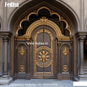 Bungalow Classic Door Design Wooden Round Double Door Design No-8153