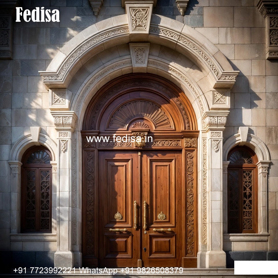 Handcrafted Wooden Door Half Glass Door Design No-8550