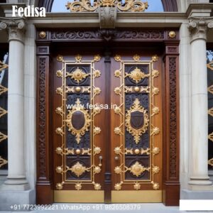 Carved Wooden Doors Stainless Steel Main Door Grill Design No-8590