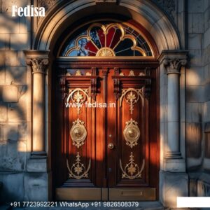 Carved Wooden Doors Half Mirror Door Design No-9164