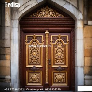 Engraved Wooden Door Door Steel Grill Design No-9395