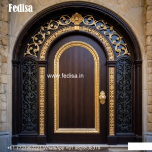 Glass Panel Classic Door Teak Veneer Door Design No-9683