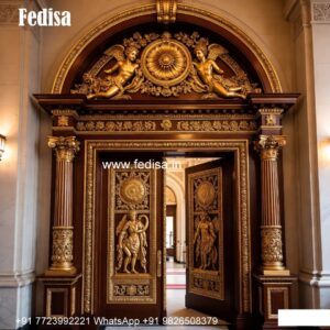 Home Entry Wooden Door Sliding Grill Gate Design No-10406