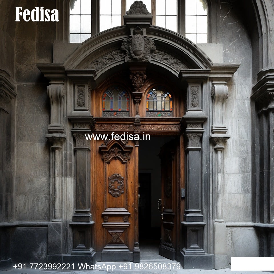 Classic Door Design Main Door Attached Glass Design No-10627